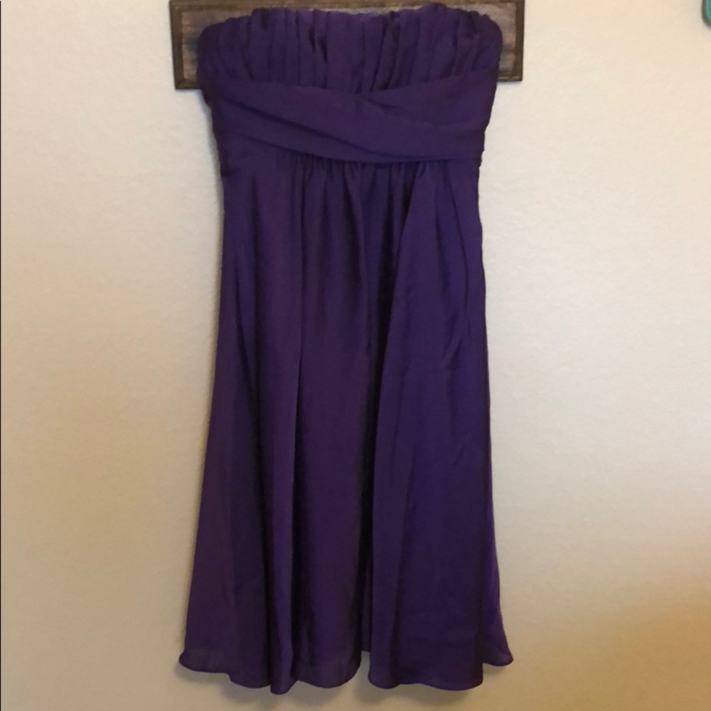 Purple strapless event dress
